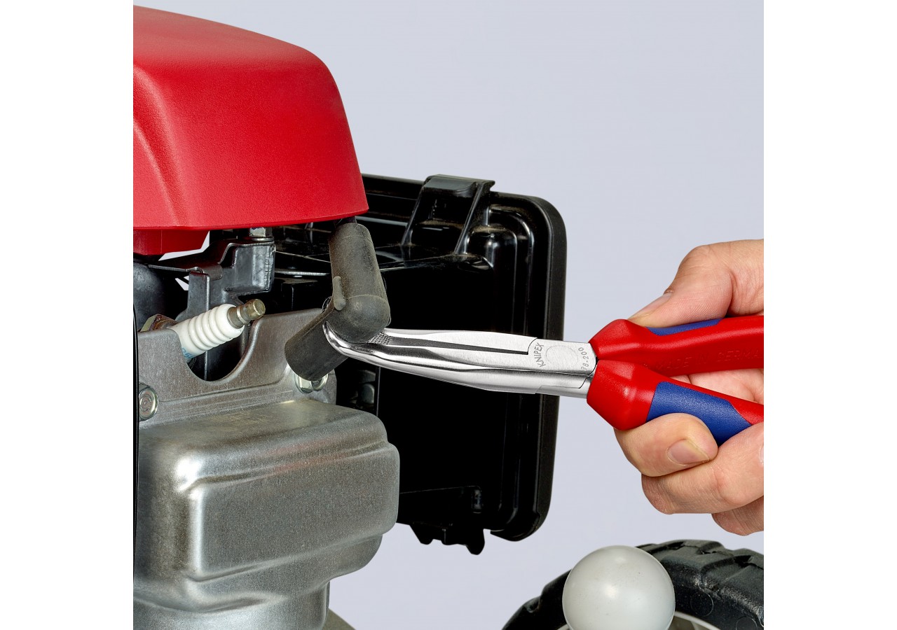 Pince de mécanicien pour cosses de bougies 200mm Coudée 45° Bi-matière Chromée - Knipex - 3895200