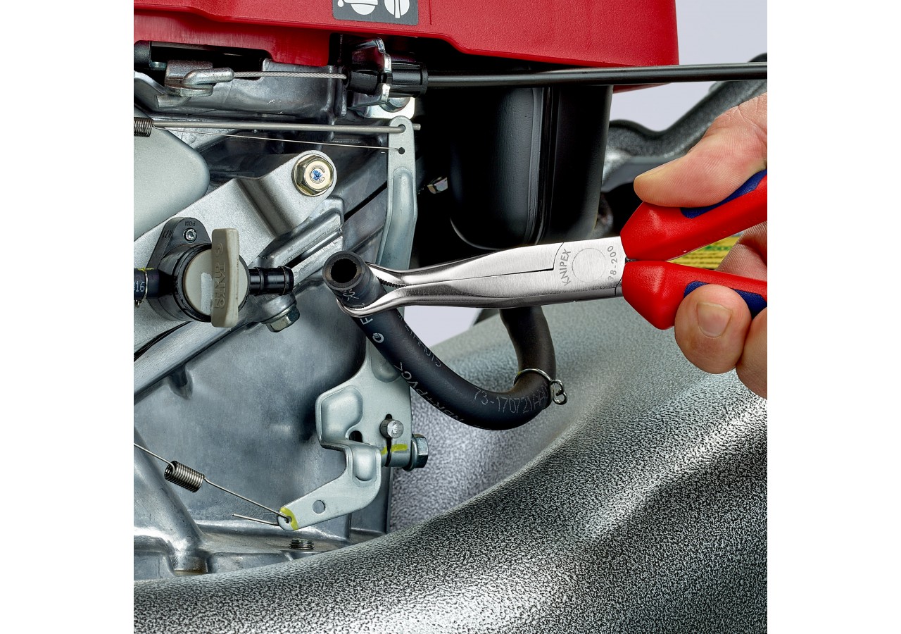 Pince de mécanicien pour cosses de bougies 200mm Coudée 45° Bi-matière Chromée - Knipex - 3895200