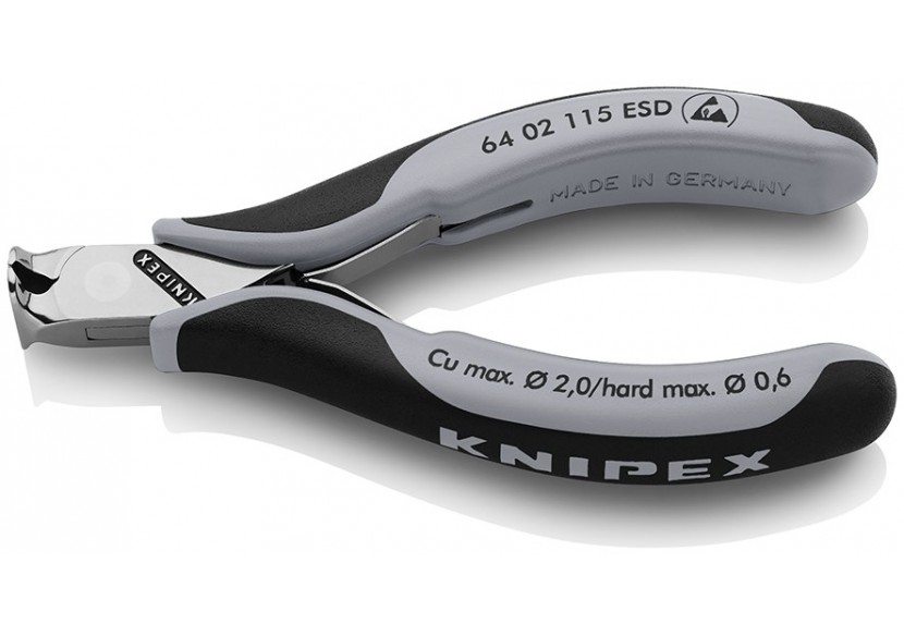 Pince coupante de devant sans biseau pour l'électronique 115mm - Bi-matière ESD - Knipex - 6402115ESD