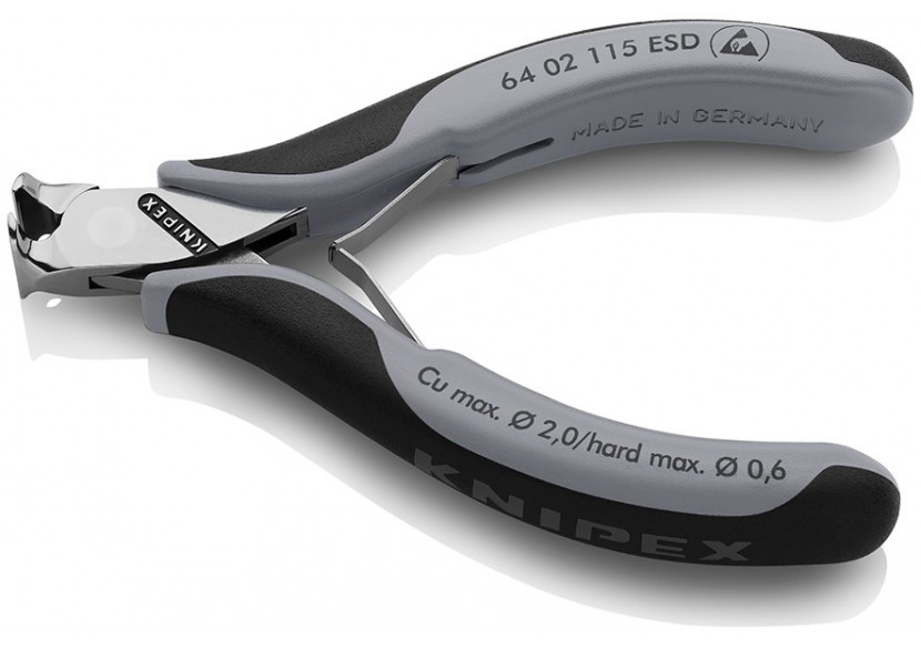 Pince coupante de devant sans biseau pour l'électronique 115mm - Bi-matière ESD - Knipex - 6402115ESD