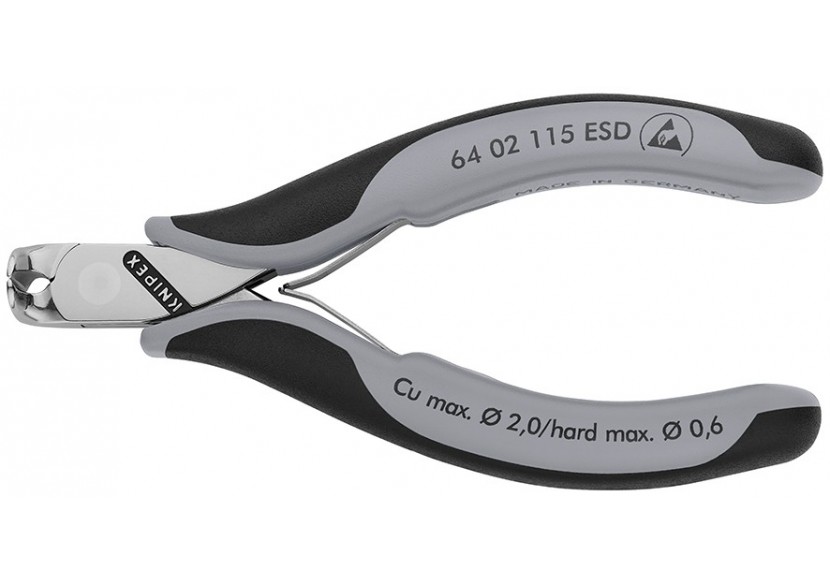 Pince coupante de devant sans biseau pour l'électronique 115mm - Bi-matière ESD - Knipex - 6402115ESD