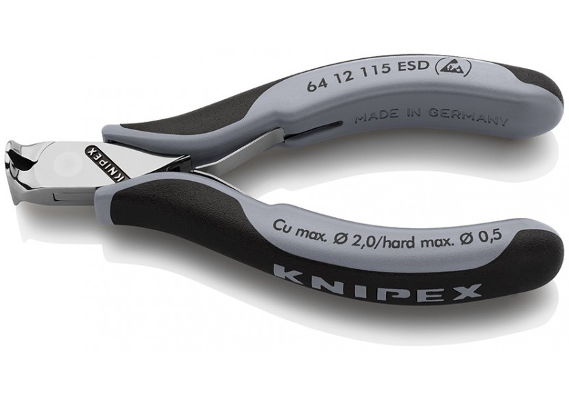 Pince coupante de devant sans biseau pour l'électronique 115mm 90°- Bi-mat. ESD - Knipex - 6412115ESD