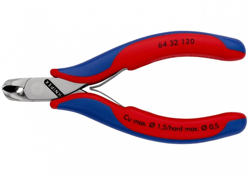 Pince coupante de devant petit biseau pour l'électronique 120mm 15° - Bi-matière - Knipex - 6432120