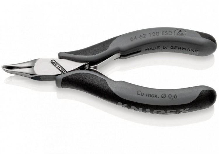 Pince coupante de devant petit biseau pour l'électronique 120mm 65° -Bi-mat. ESD - Knipex - 6462120ESD