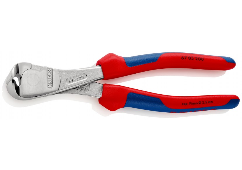 Pince coupante de devant à forte démultiplication 200mm - Bi-matière - Chromée - Knipex - 6705200