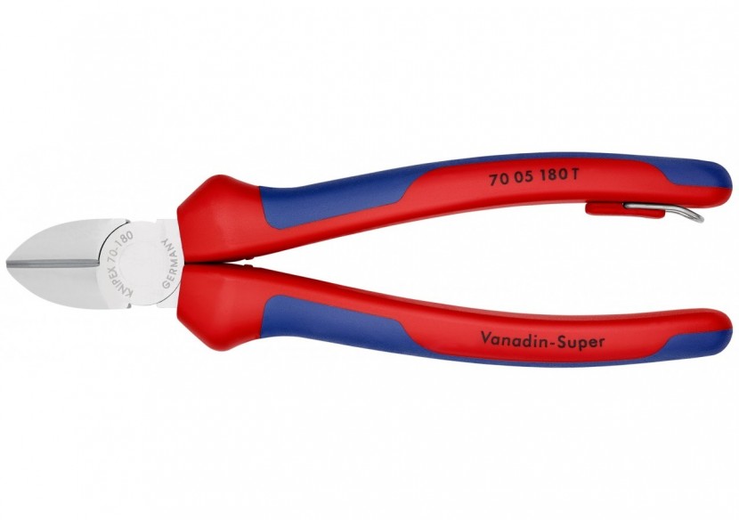 Pince coupante de côté multiusage 180mm - Bi-matière - Chromée - Antichute - Knipex - 7005180T