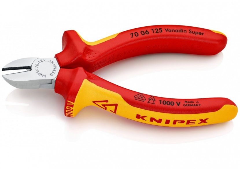 Pince coupante de côté multiusage tête étroite 125mm Bi-matière Chromée 1000V - Knipex - 7006125