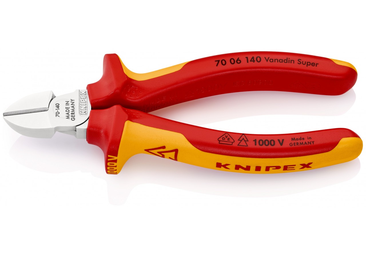Pince coupante de côté multiusage tête étroite 140mm Bi-matière Chromée 1000V - Knipex - 7006140