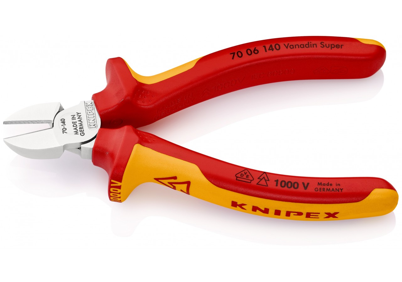 Pince coupante de côté multiusage tête étroite 140mm Bi-matière Chromée 1000V - Knipex - 7006140