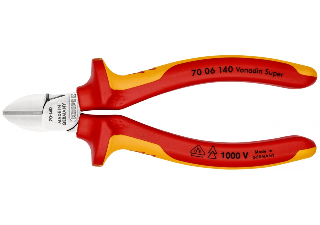 Pince coupante de côté multiusage tête étroite 140mm Bi-matière Chromée 1000V - Knipex - 7006140