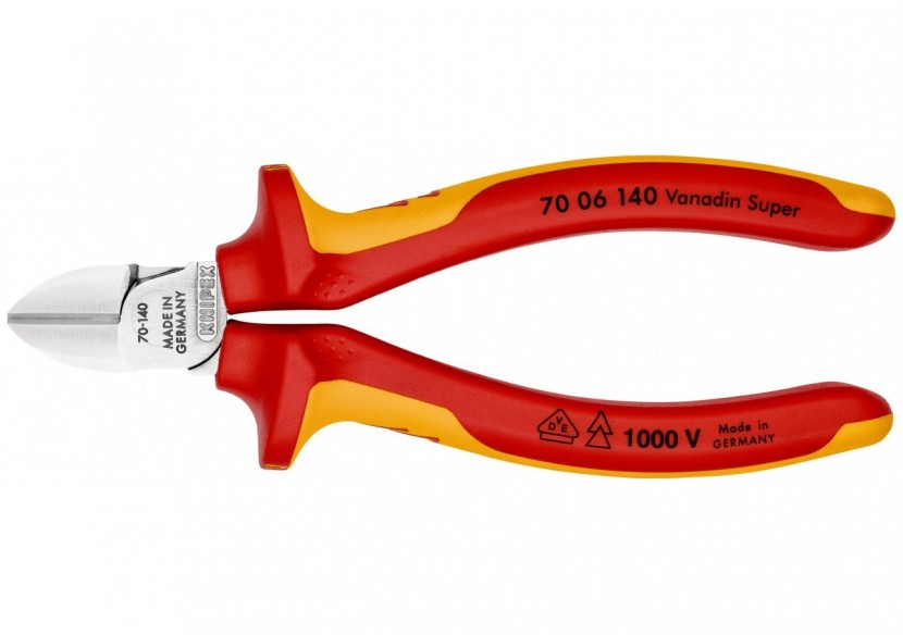 Pince coupante de côté multiusage tête étroite 140mm Bi-matière Chromée 1000V - Knipex - 7006140