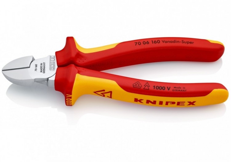 Pince coupante de côté multiusage tête étroite 160mm Bi-matière - Chromée 1000V - Knipex - 7006160