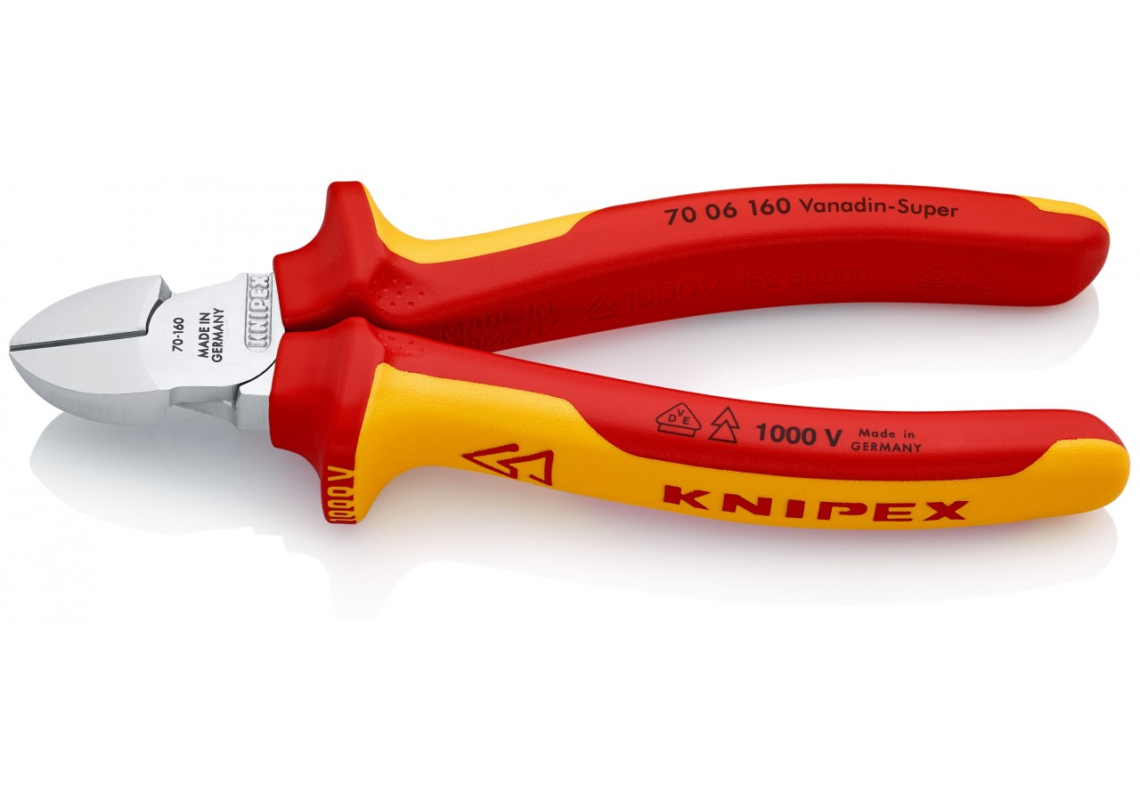 Pince coupante de côté multiusage tête étroite 160mm Bi-matière - Chromée 1000V - Knipex - 7006160