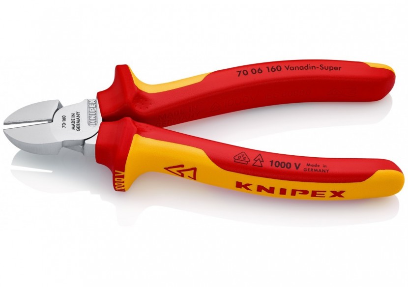 Pince coupante de côté multiusage tête étroite 160mm Bi-matière - Chromée 1000V - Knipex - 7006160