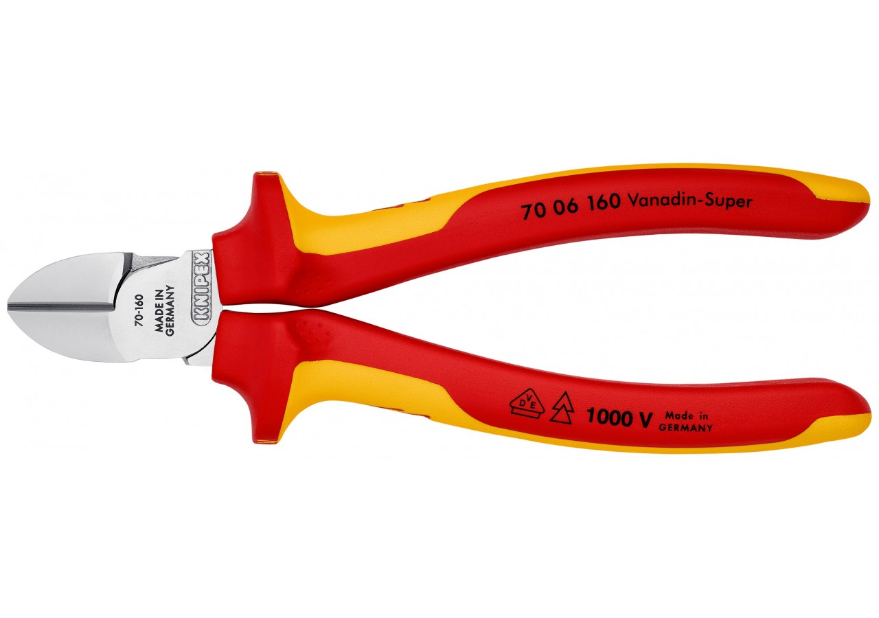 Pince coupante de côté multiusage tête étroite 160mm Bi-matière - Chromée 1000V - Knipex - 7006160