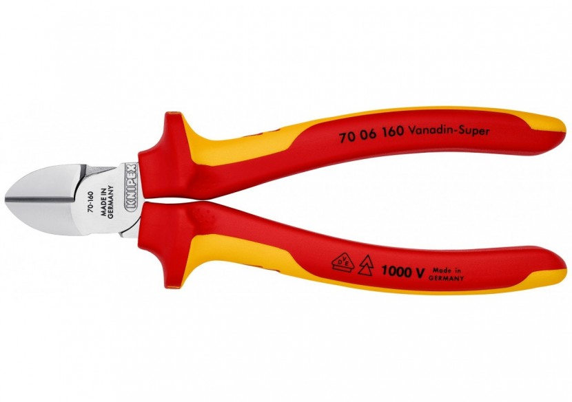 Pince coupante de côté multiusage tête étroite 160mm Bi-matière - Chromée 1000V - Knipex - 7006160