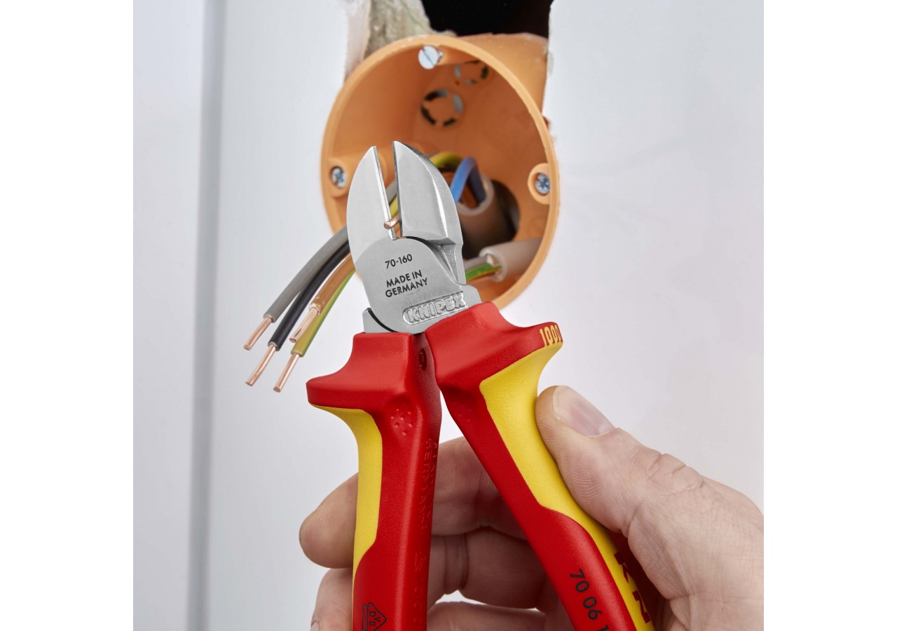 Pince coupante de côté multiusage tête étroite 160mm Bi-matière - Chromée 1000V - Knipex - 7006160