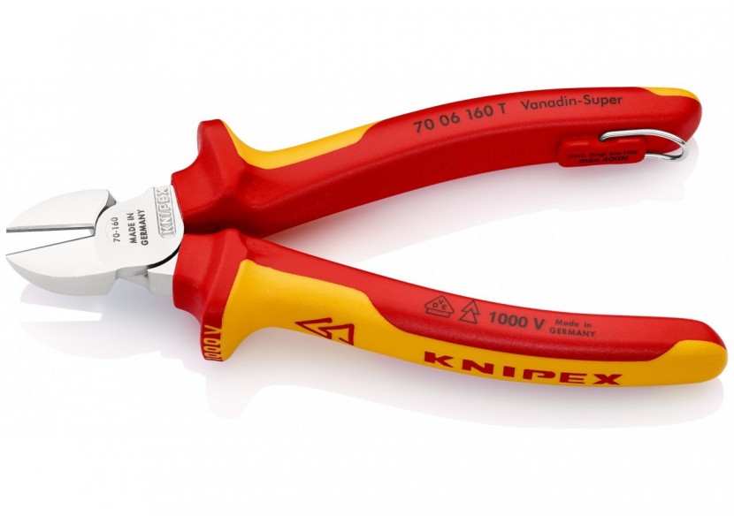 Pince coupante de côté multiusage 160mm Bi-matière Chromée - 1000V - Antichute - Knipex - 7006160T
