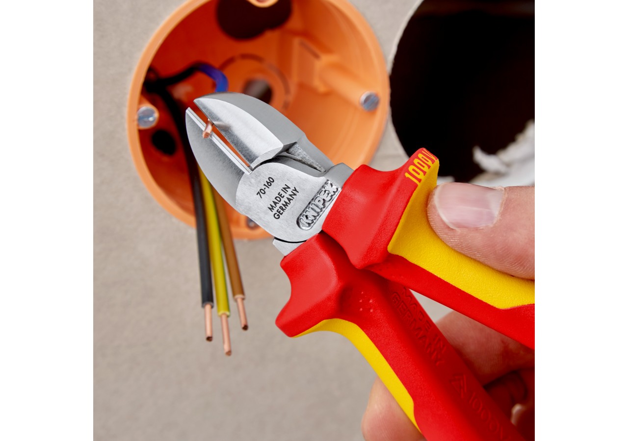 Pince coupante de côté multiusage 160mm Bi-matière Chromée - 1000V - Antichute - Knipex - 7006160T