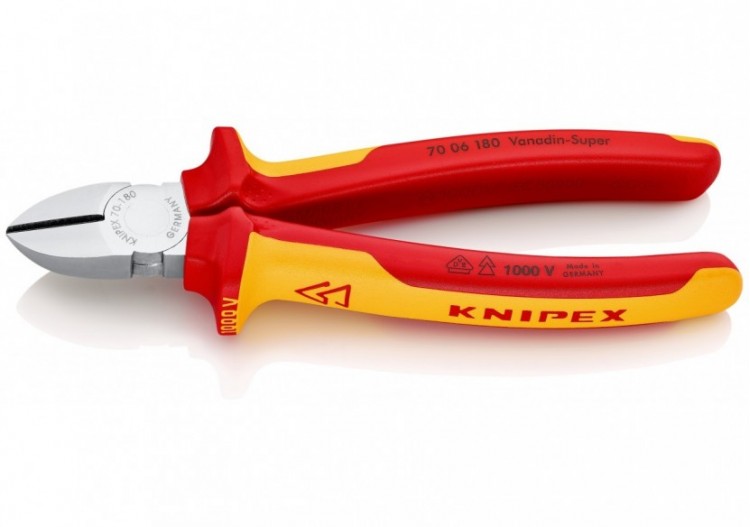 Pince coupante de côté multiusage 180mm Bi-matière - Chromée - 1000V - Knipex - 7006180
