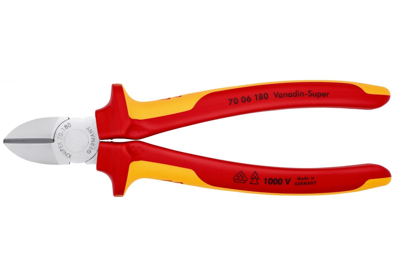 Pince coupante de côté multiusage 180mm Bi-matière - Chromée - 1000V - Knipex - 7006180