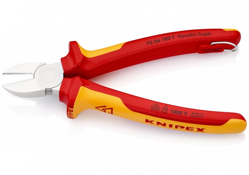 Pince coupante de côté multiusage 180mm Bi-matière - Chromée 1000V Antichute - Knipex - 7006180T