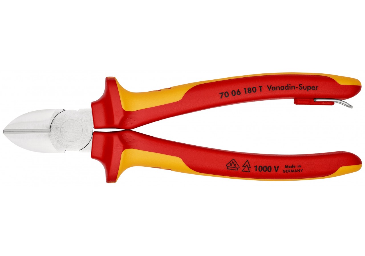 Pince coupante de côté multiusage 180mm Bi-matière - Chromée 1000V Antichute - Knipex - 7006180T