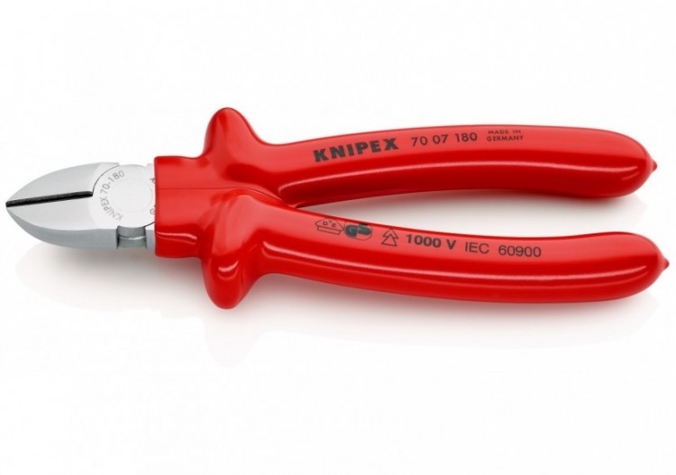 Pince coupante de côté multiusage 180mm - Gainage surmoulé 1000V - Chromée - Knipex - 7007180