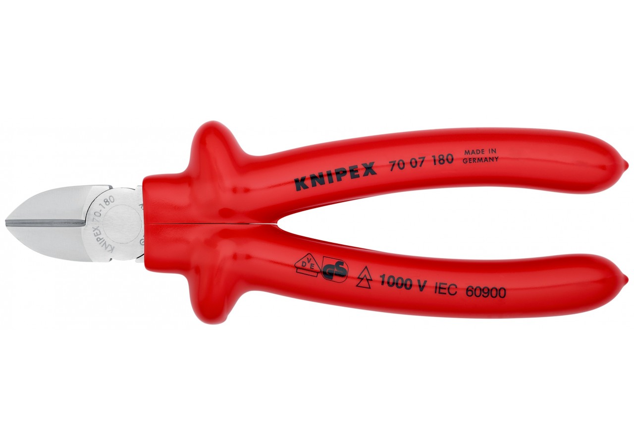Pince coupante de côté multiusage 180mm - Gainage surmoulé 1000V - Chromée - Knipex - 7007180