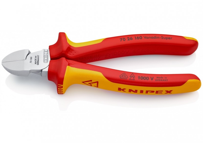 Pince coupante de côté multiusage Petit biseau 160mm - Bi-matière Chromée 1000V - Knipex - 7026160