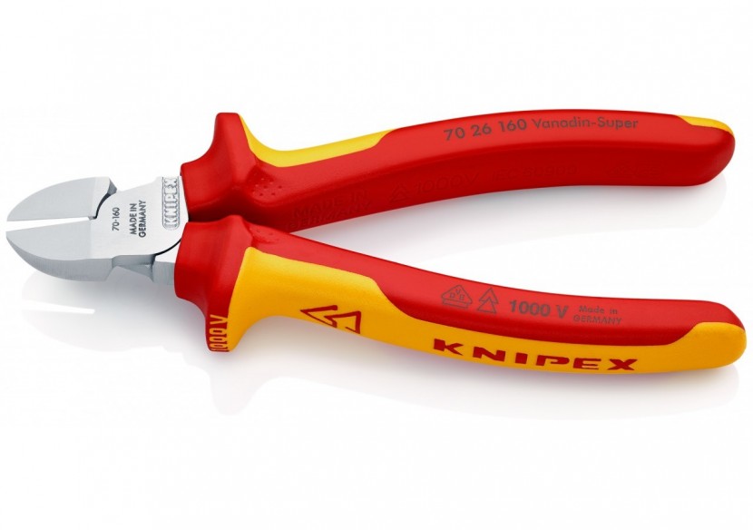 Pince coupante de côté multiusage Petit biseau 160mm - Bi-matière Chromée 1000V - Knipex - 7026160