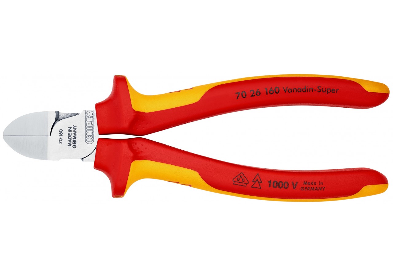 Pince coupante de côté multiusage Petit biseau 160mm - Bi-matière Chromée 1000V - Knipex - 7026160