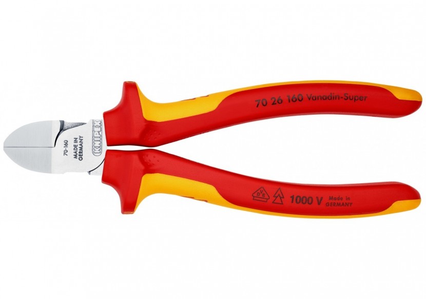 Pince coupante de côté multiusage Petit biseau 160mm - Bi-matière Chromée 1000V - Knipex - 7026160