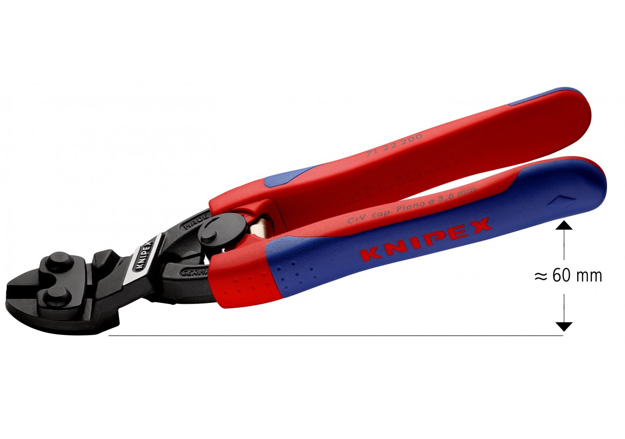 Pince coupe-boulon CoBolt® 200mm coudée à 20° avec ressort - Bi-matière - Knipex - 7122200