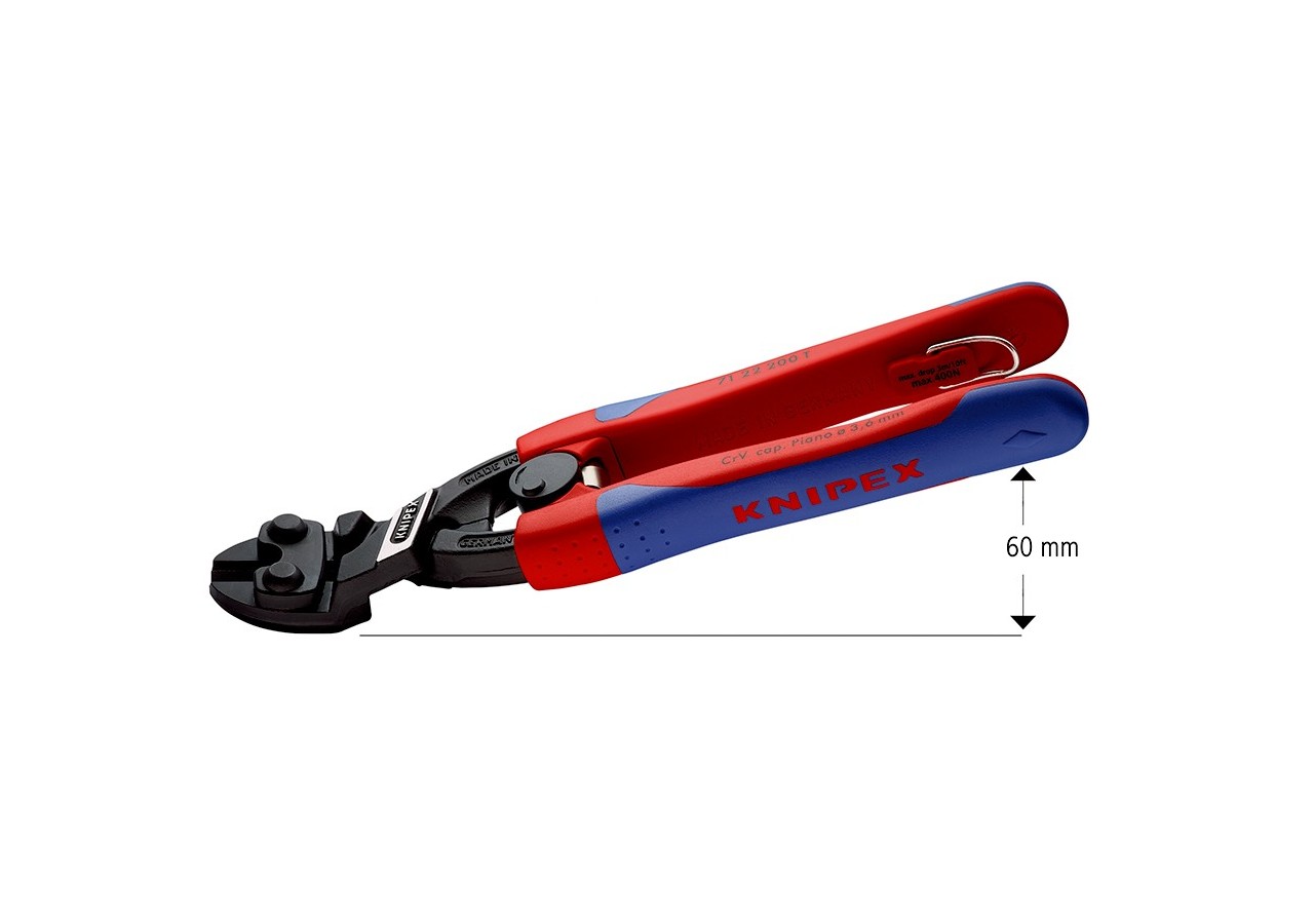 Pince coupe-boulon CoBolt® 200mm à 20° avec ressort - Bi-matière - Antichute - Knipex - 7122200T
