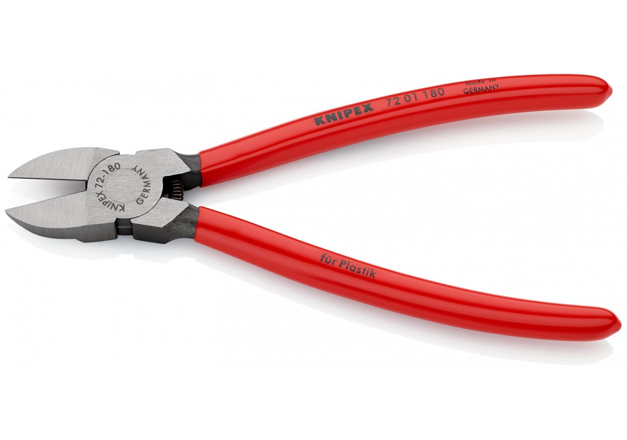 Pince coupante de côté sans biseau pour plastique avec ressort 180mm Gainage PVC - Knipex - 7201180