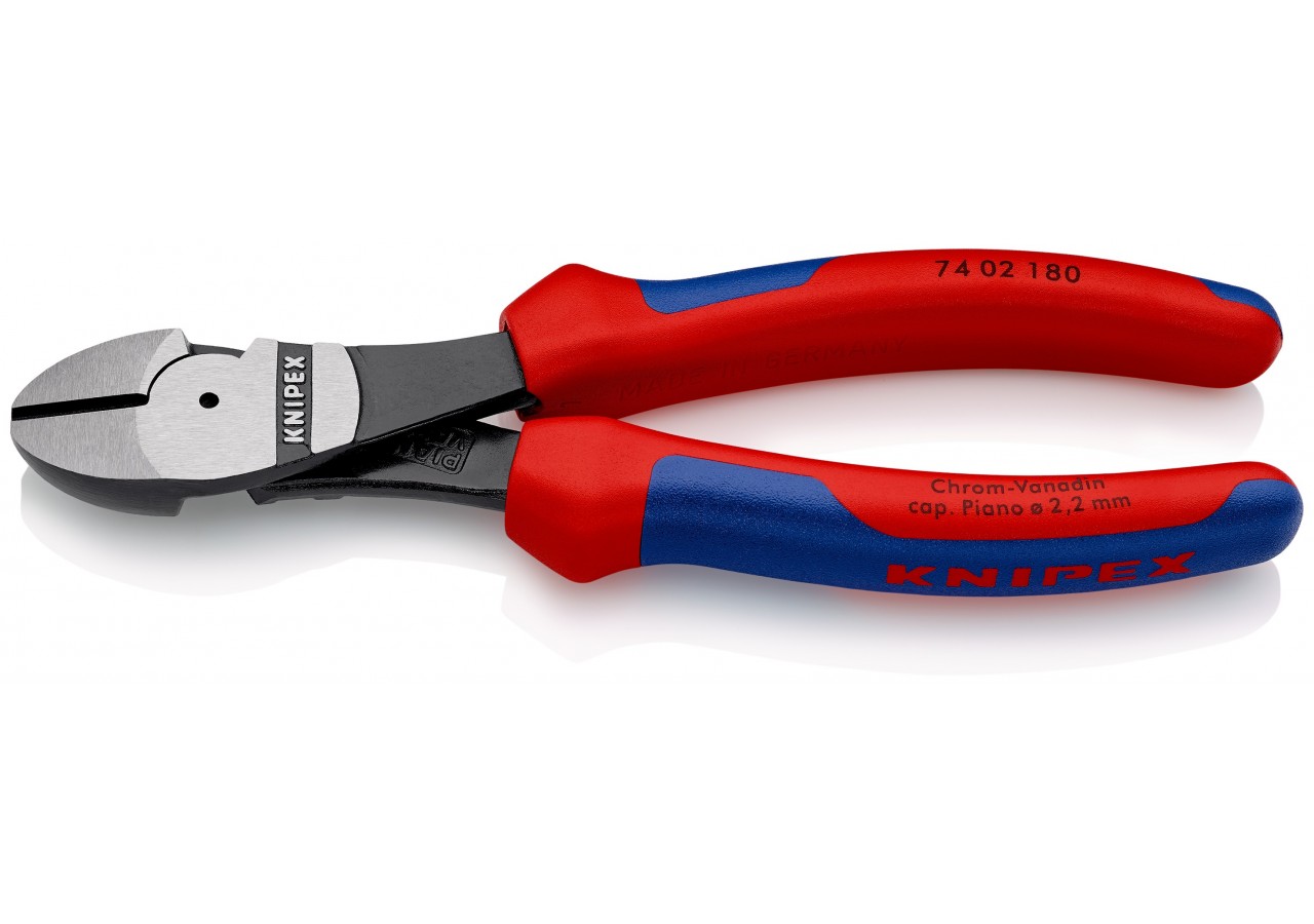 Pince coupante de côté forte démultiplication 180mm - Gainage Bi-matière - Knipex - 7402180