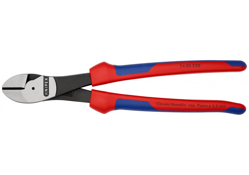 Pince coupante de côté forte démultiplication 250mm - Gainage Bi-matière - Knipex - 7402250