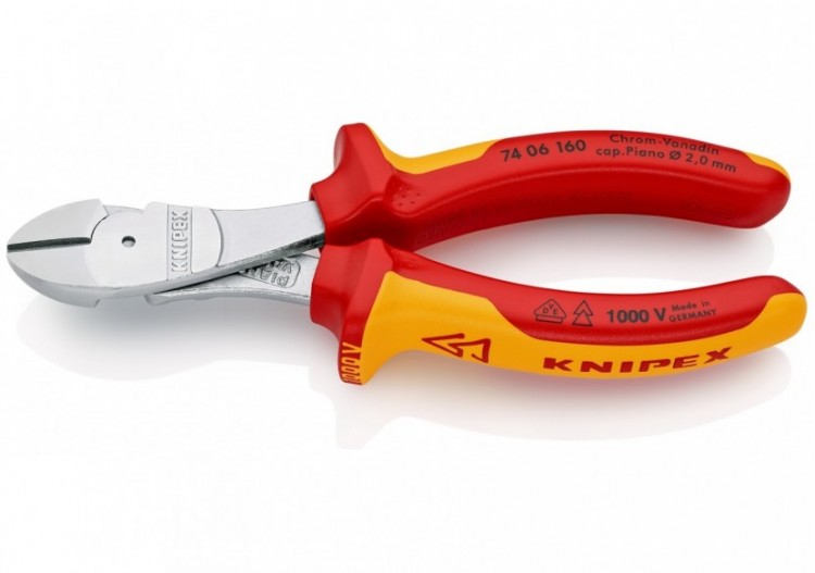 Pince coupante forte démultiplication 160mm - Bi-matière - Chromée - 1000V - Knipex - 7406160