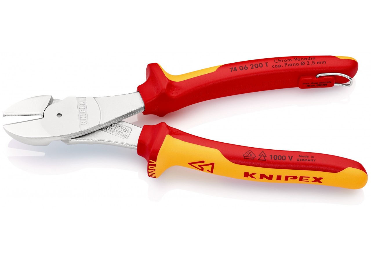 Pince coupante forte démultiplication 200mm - Bi-matière Chromée 1000V Antichute - Knipex - 7406200T
