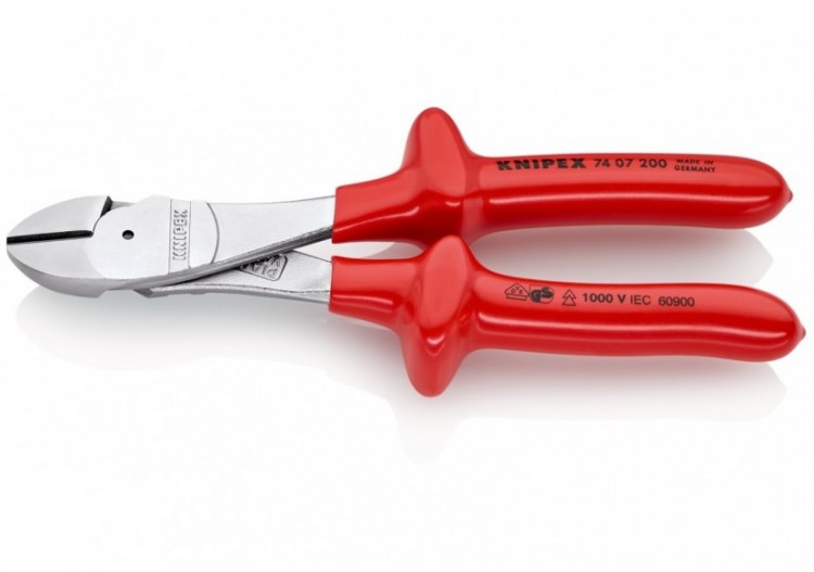 Pince coupante forte démultiplication 200mm - Chromée - Surmoulée 1000V - Knipex - 7407200