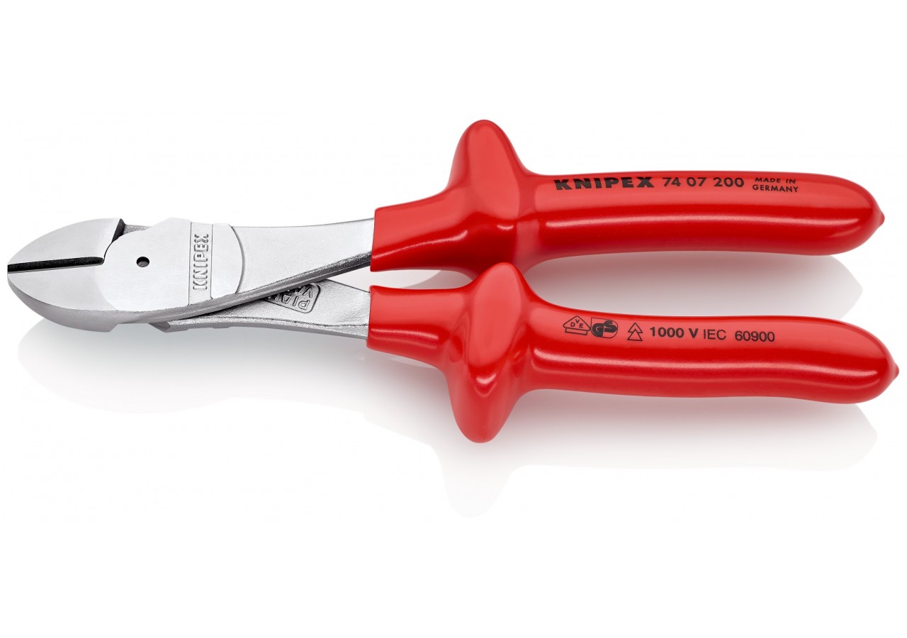 Pince coupante forte démultiplication 200mm - Chromée - Surmoulée 1000V - Knipex - 7407200