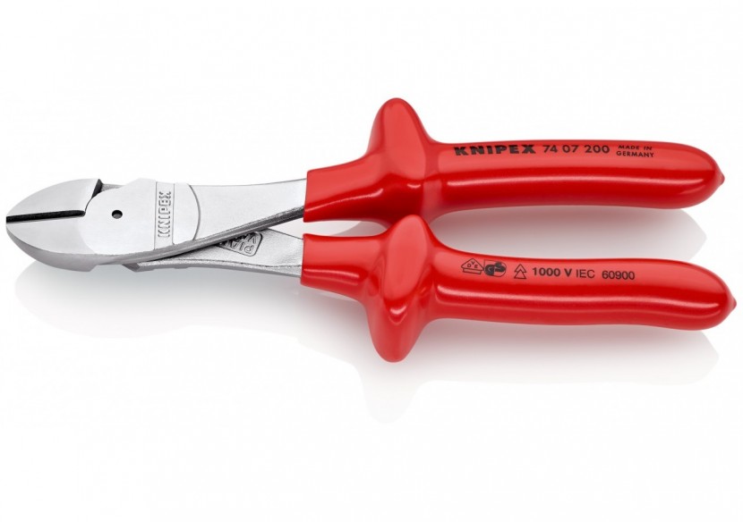 Pince coupante forte démultiplication 200mm - Chromée - Surmoulée 1000V - Knipex - 7407200