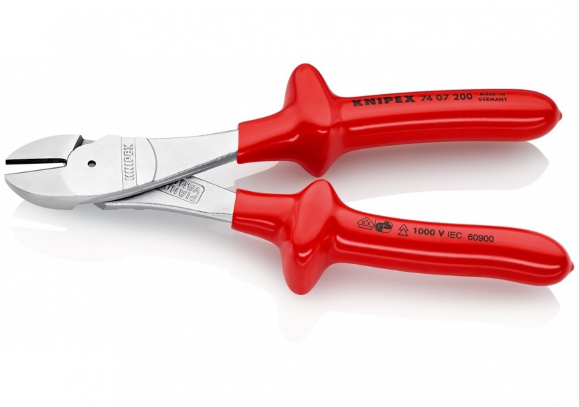 Pince coupante forte démultiplication 200mm - Chromée - Surmoulée 1000V - Knipex - 7407200