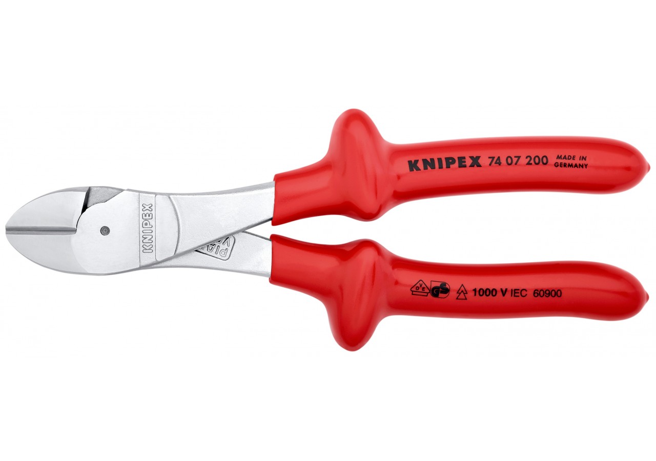 Pince coupante forte démultiplication 200mm - Chromée - Surmoulée 1000V - Knipex - 7407200
