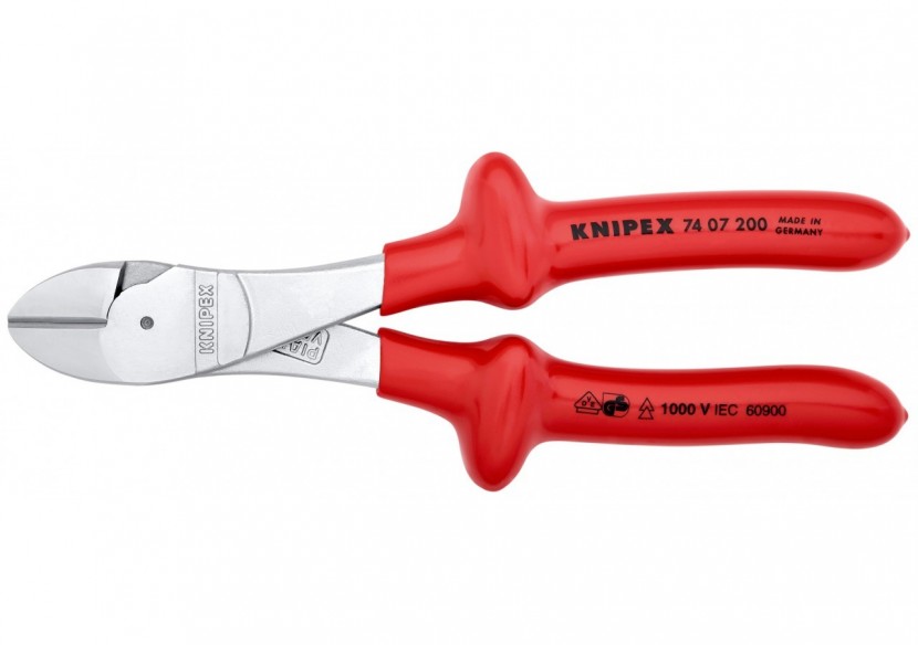 Pince coupante forte démultiplication 200mm - Chromée - Surmoulée 1000V - Knipex - 7407200
