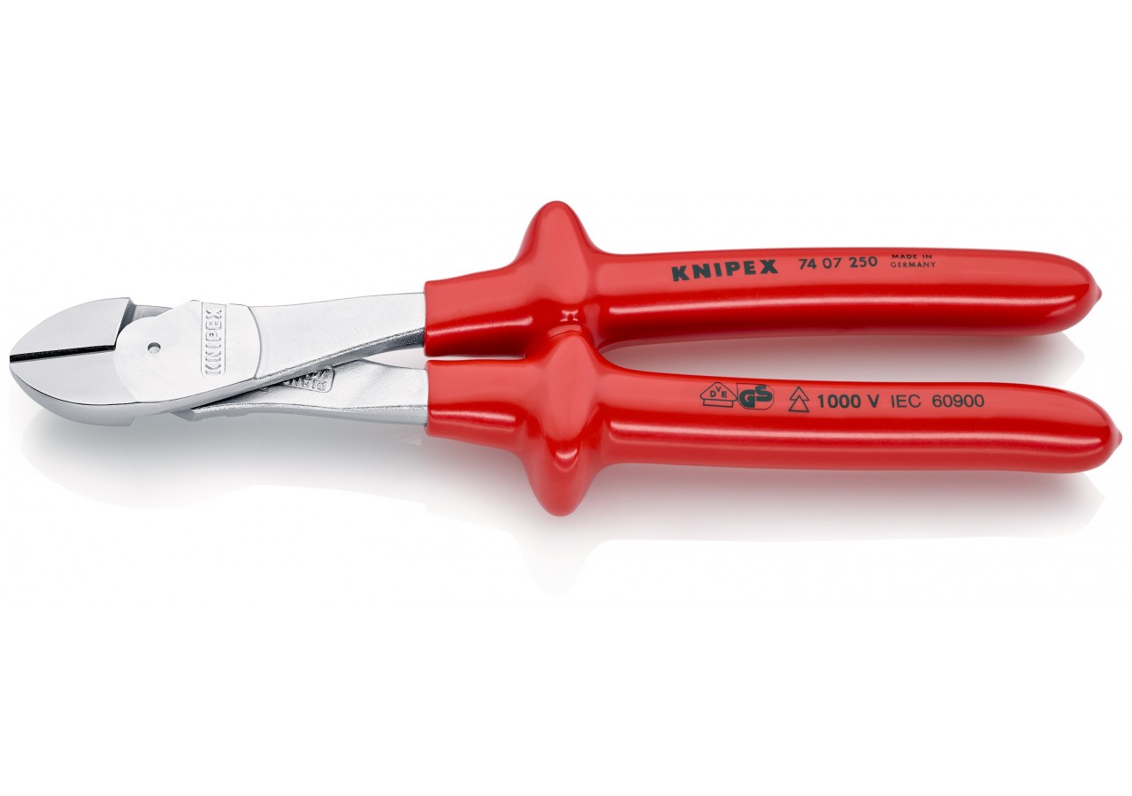Pince coupante forte démultiplication 250mm - Chromée - Surmoulée 1000V - Knipex - 7407250