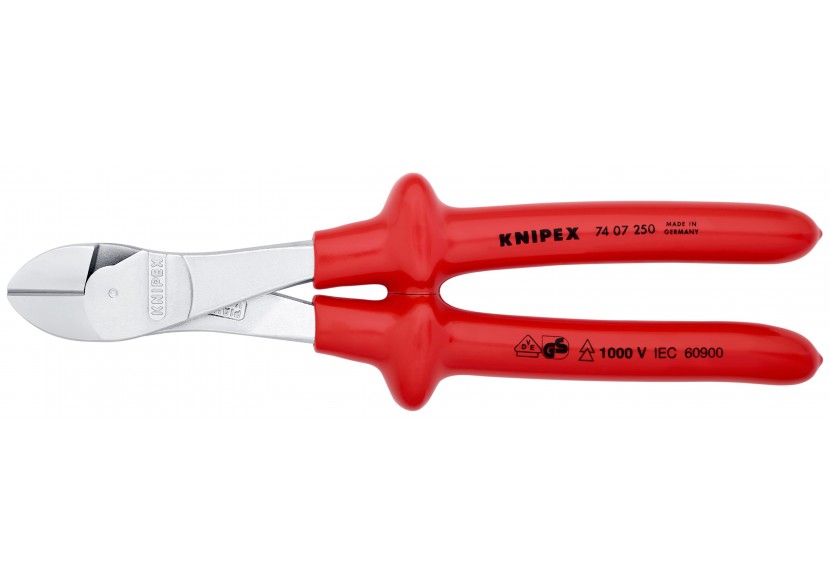Pince coupante forte démultiplication 250mm - Chromée - Surmoulée 1000V - Knipex - 7407250