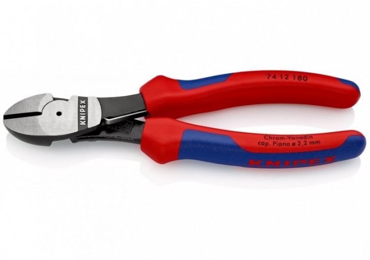 Pince coupante de côté forte démultiplication avec ressort 180mm - Bi-matière - Knipex - 7412180