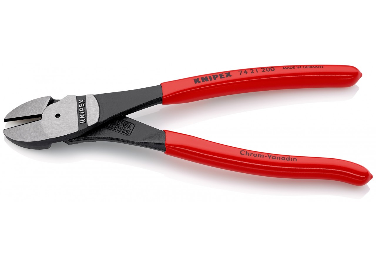 Pince coupante de côté forte démultiplication 200mm coudée à 25° - Gainage PVC - Knipex - 7421200